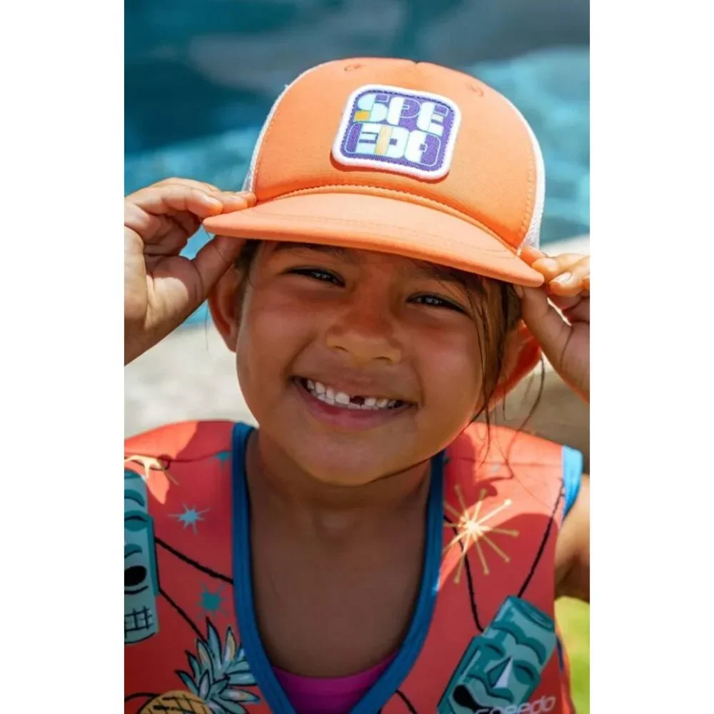 Speedo Kids Trucker Hat Splashing Blue Adjustable Floating Mesh Back Summer Cap